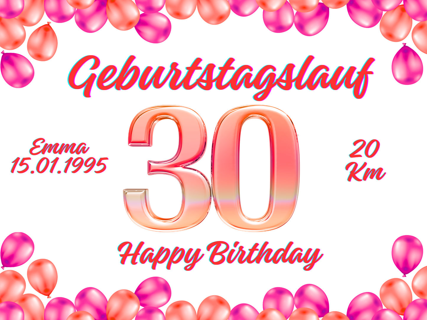 Laufstartnummer zum Geburtstag mit Name, Datum und Strecke