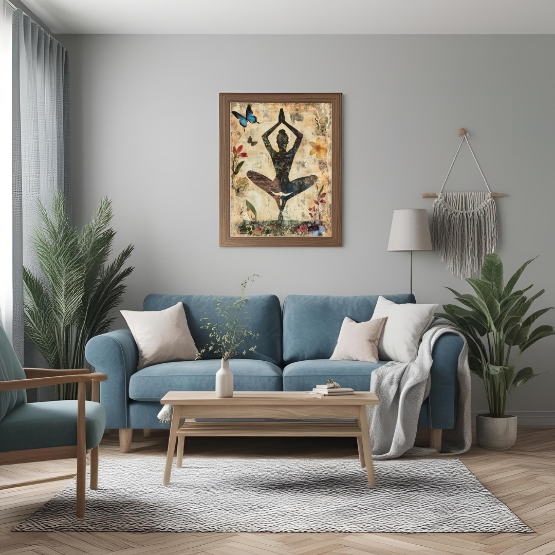 Digitaler Print zum Ausdrucken mit Yoga-Motiv und Naturinspiration