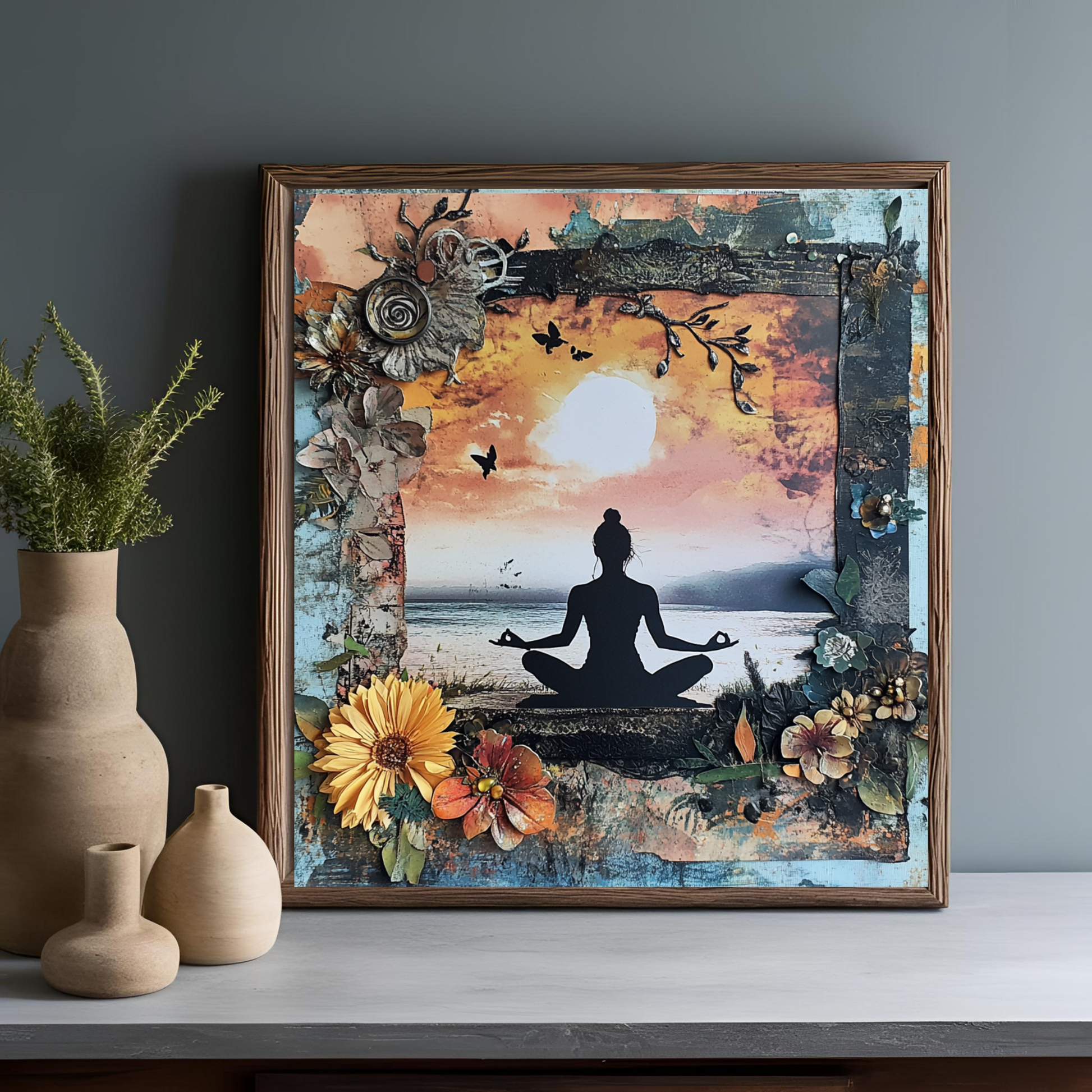 Digitales Achtsamkeitsposter zum Ausdrucken mit Yoga-Silhouette