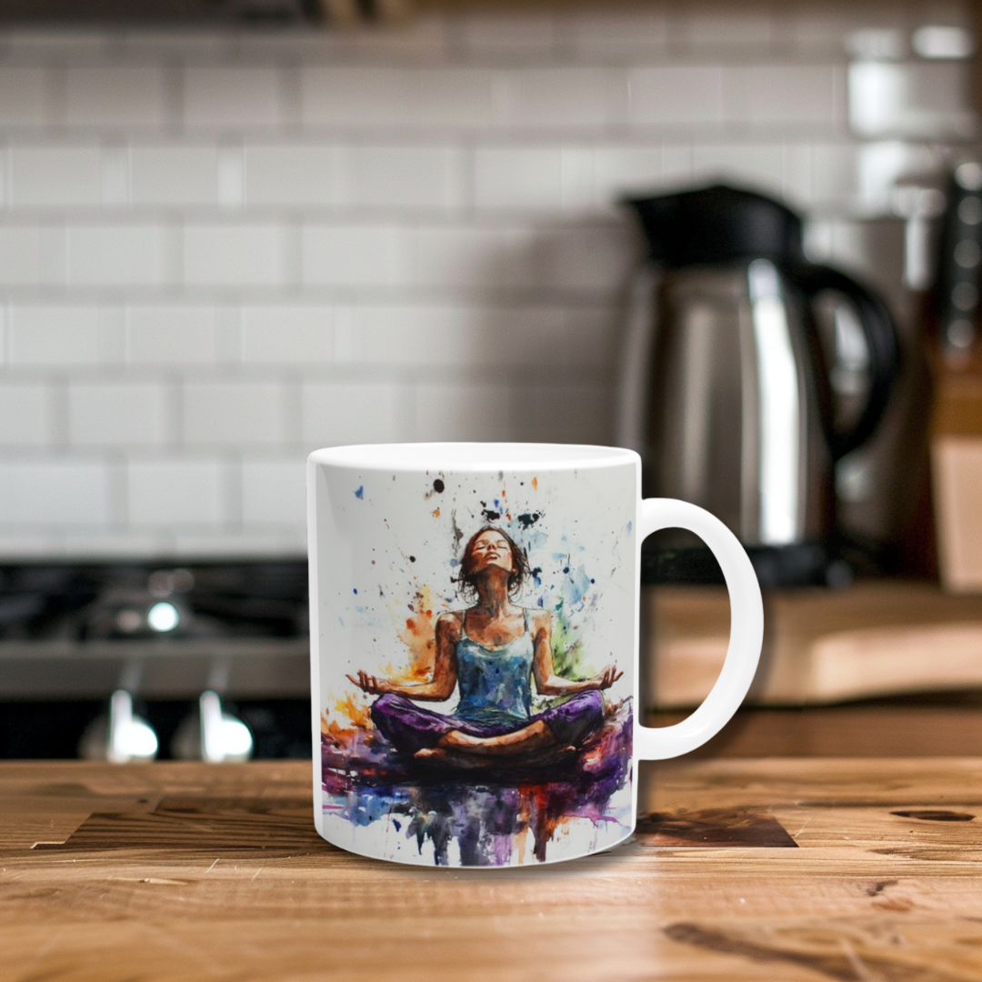 Aquarell-Tasse mit spiritueller Ausstrahlung – Geschenkidee für bewusste Frauen