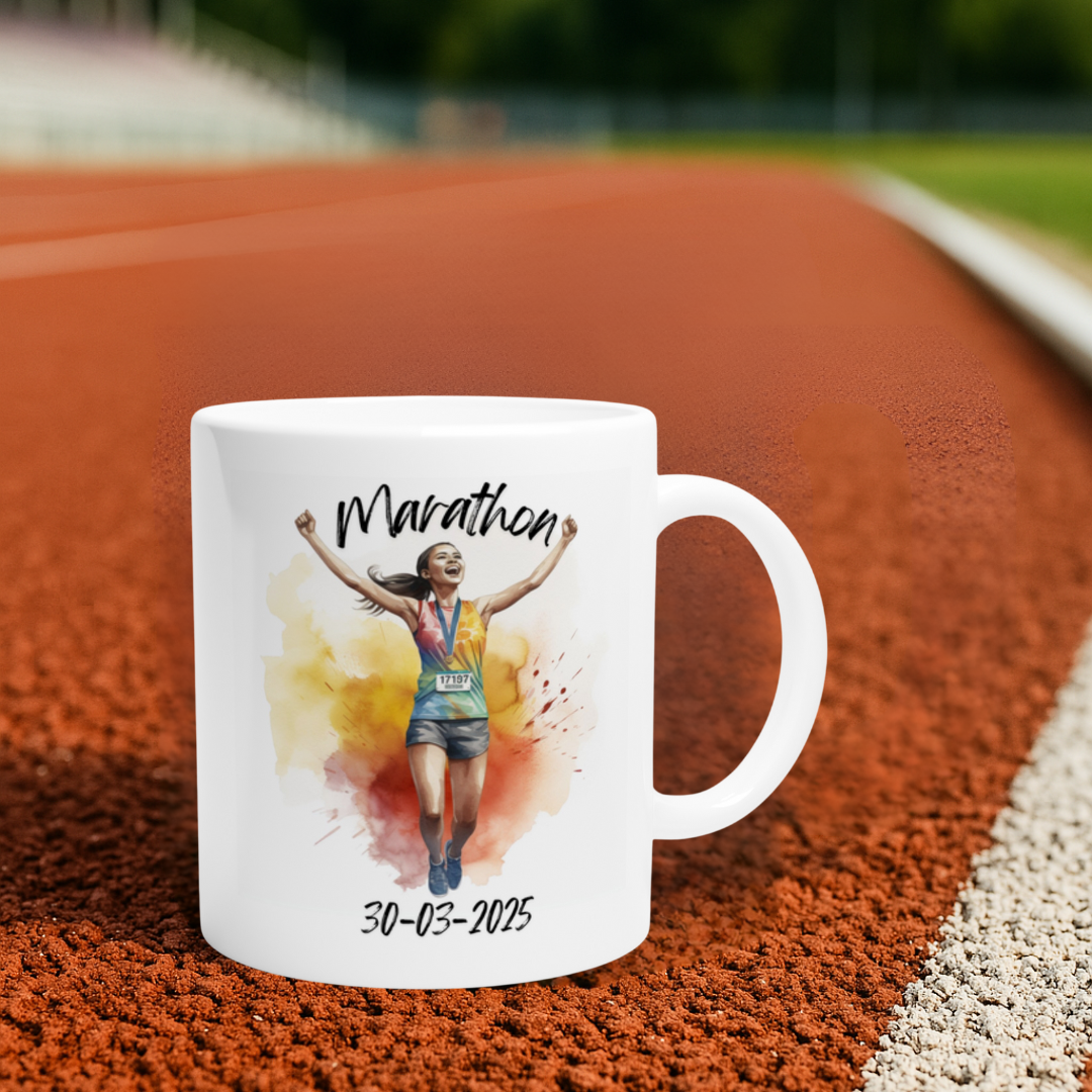 Marathon-Finisher-Tasse für Frauen mit Datum 30.03.2025