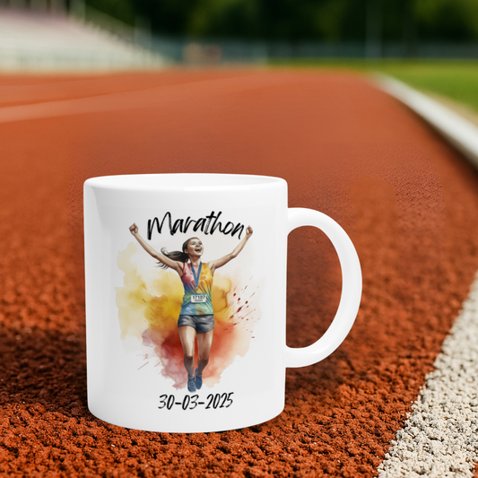 Marathon-Finisher-Tasse für Frauen mit Datum 30.03.2025