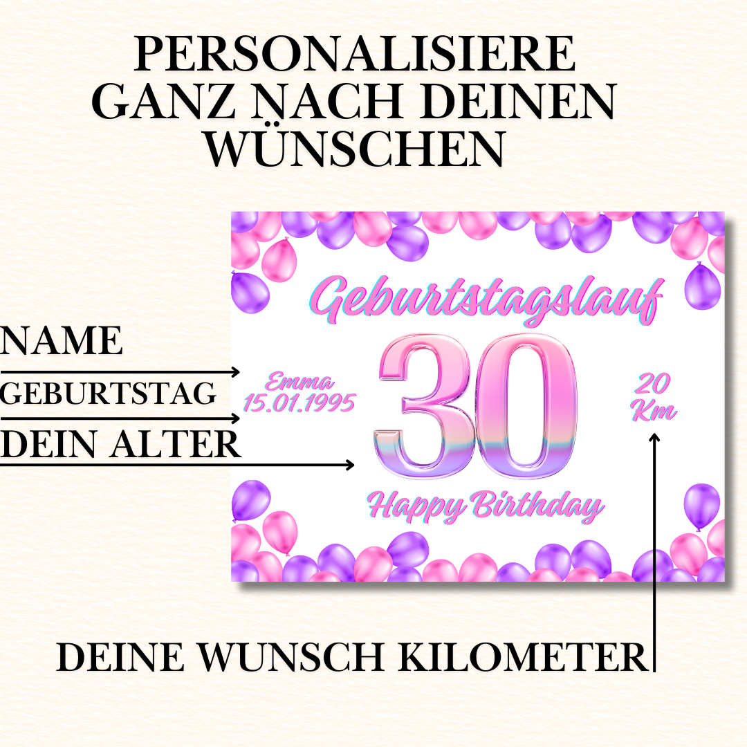 Laufstartnummer zum Geburtstag mit Name, Datum und Strecke