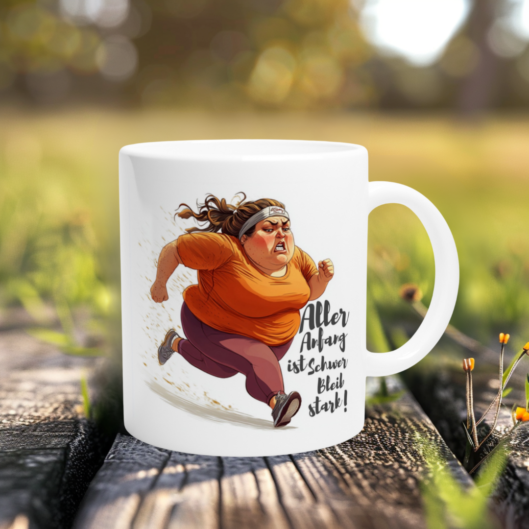 Motivationstasse für Laufanfängerinnen – humorvolles Design