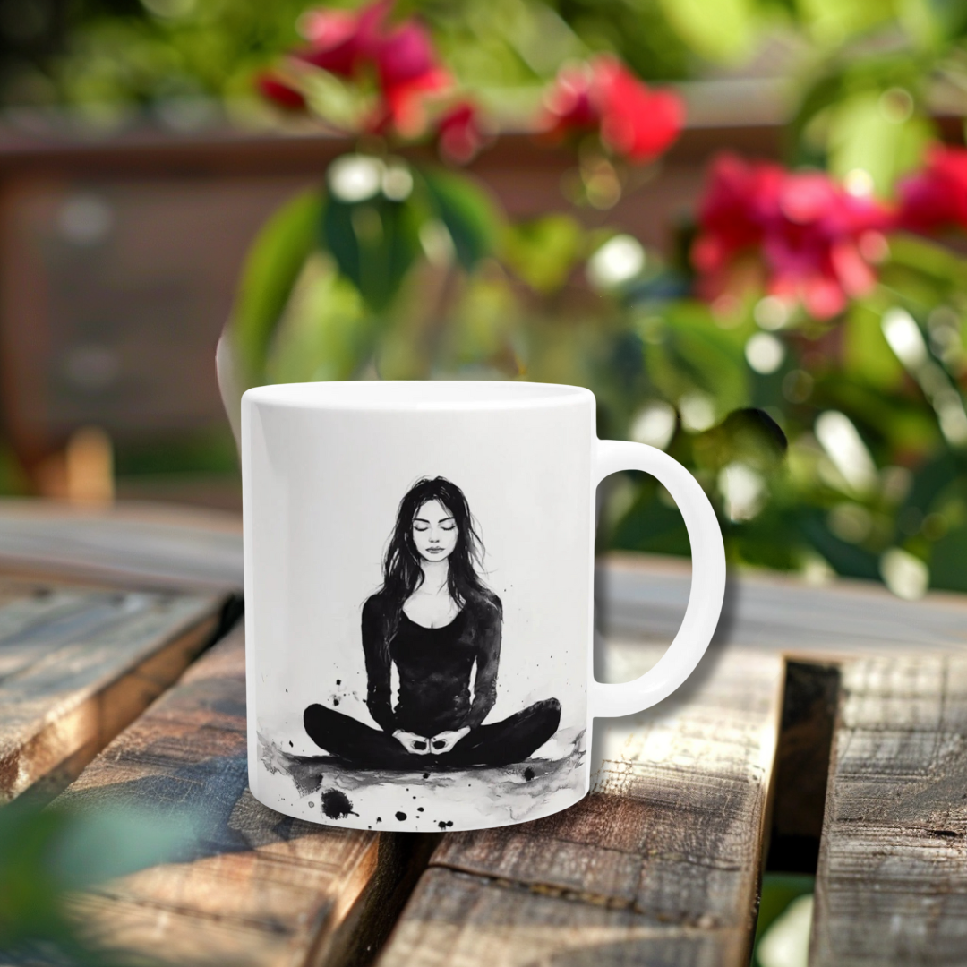 Kaffeetasse für Yoga-Fans – stilvolles Meditationsmotiv
