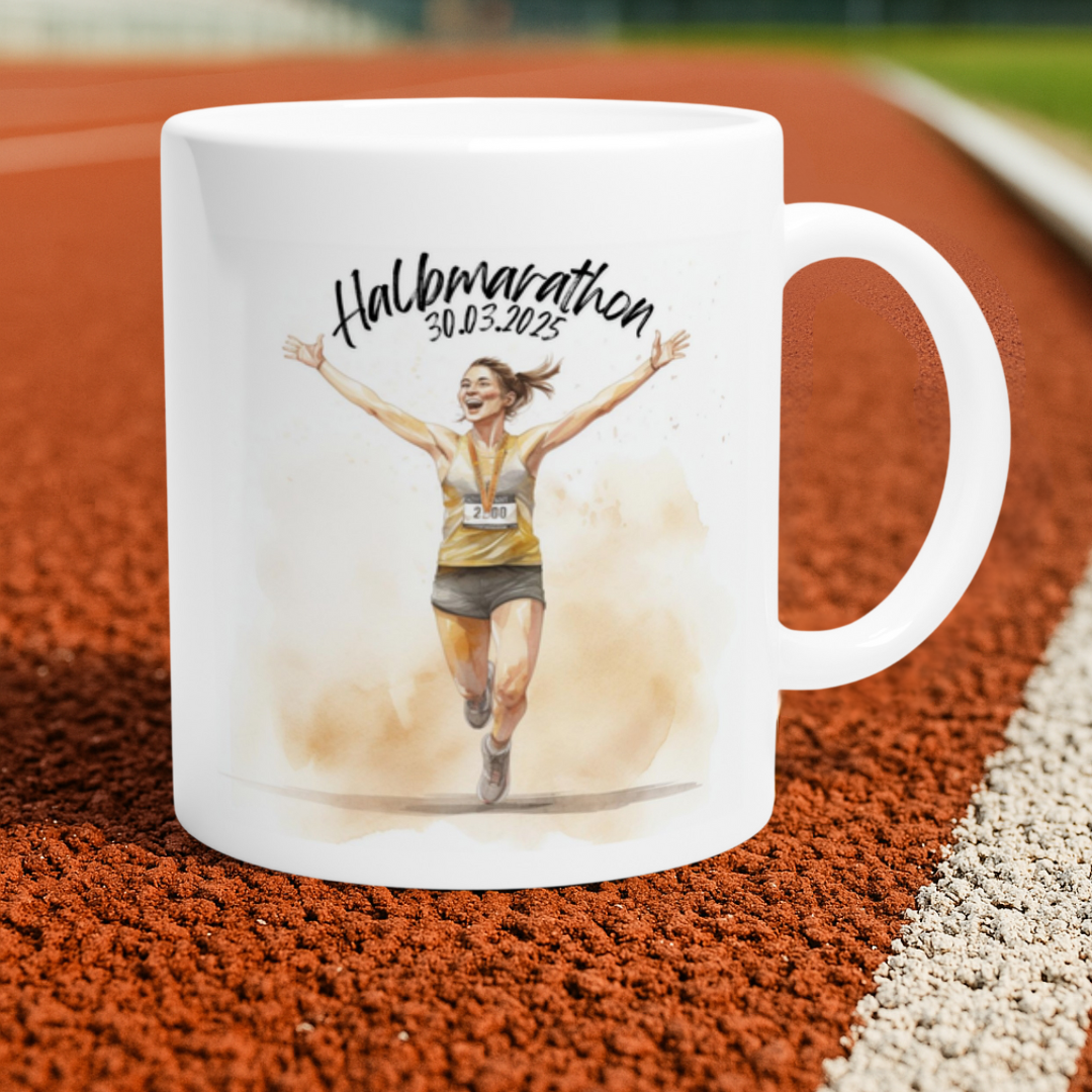 Finisher-Kaffeetasse für Frauen – Halbmarathon Erinnerung