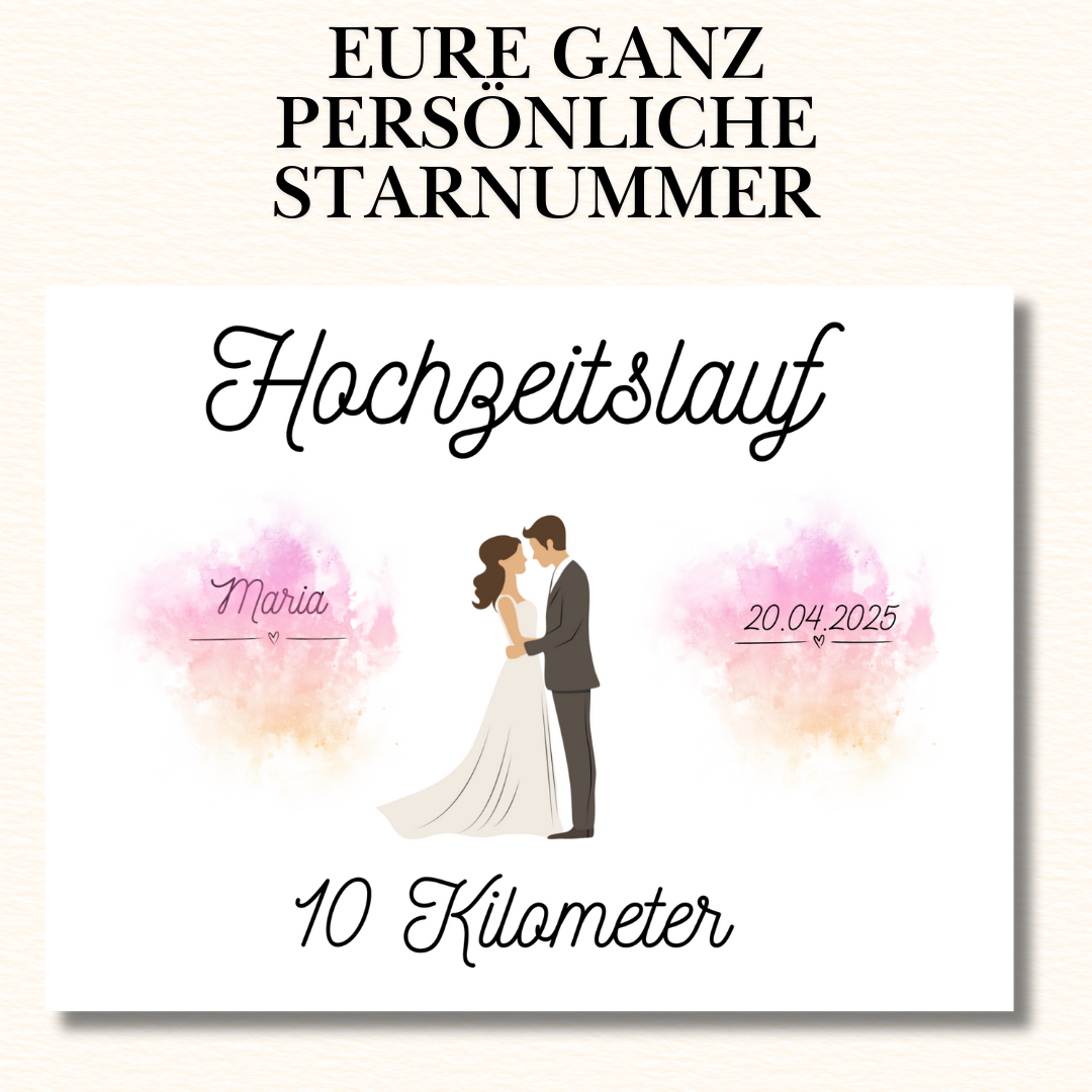 Personalisierte Startnummer für Hochzeit mit sanften Farben