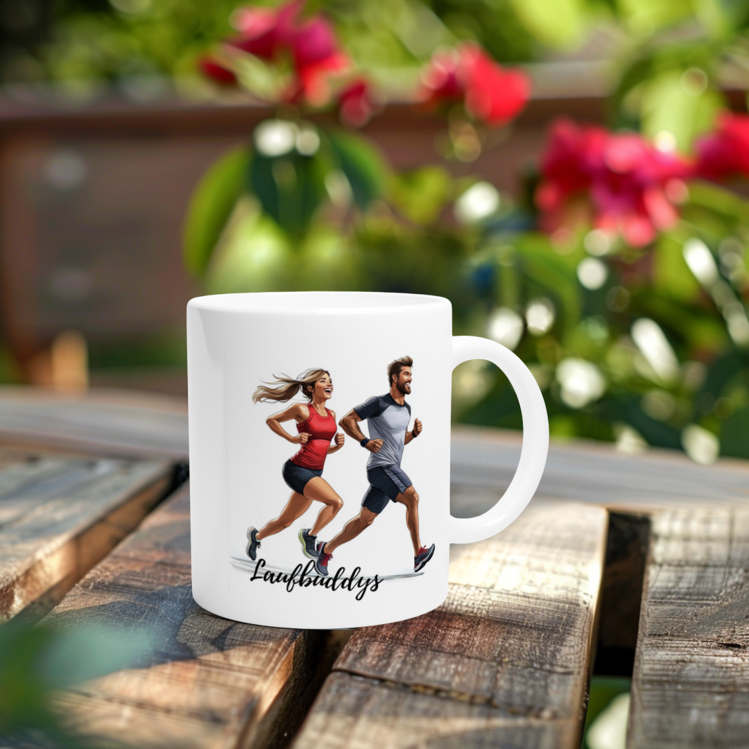Sportliche Lauftasse für Paare – Jogger Duo Illustration