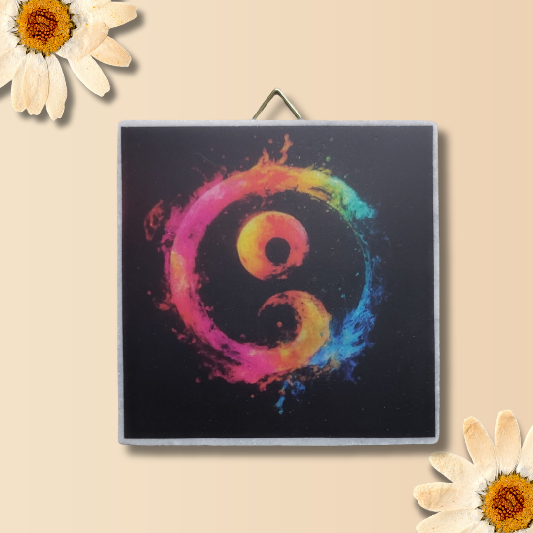 Farbige Yin-Yang Marmorfliese – spirituelle Balance