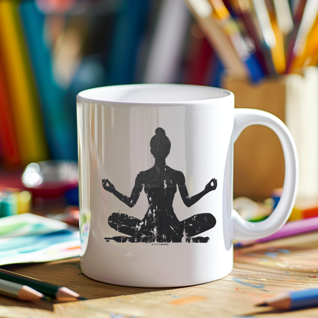Spirituelle Tasse im Schwarz-Weiß-Stil – schlicht, stilvoll & aussagekräftig