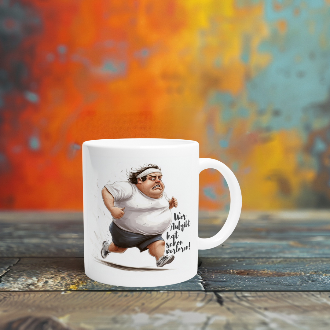 Kaffeetasse für Sportmuffel mit Spruch zum Durchhalten