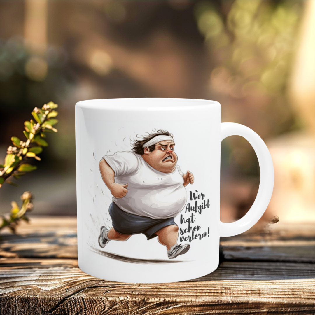 Witzige Sporttasse mit Laufmotiv – Geschenkidee