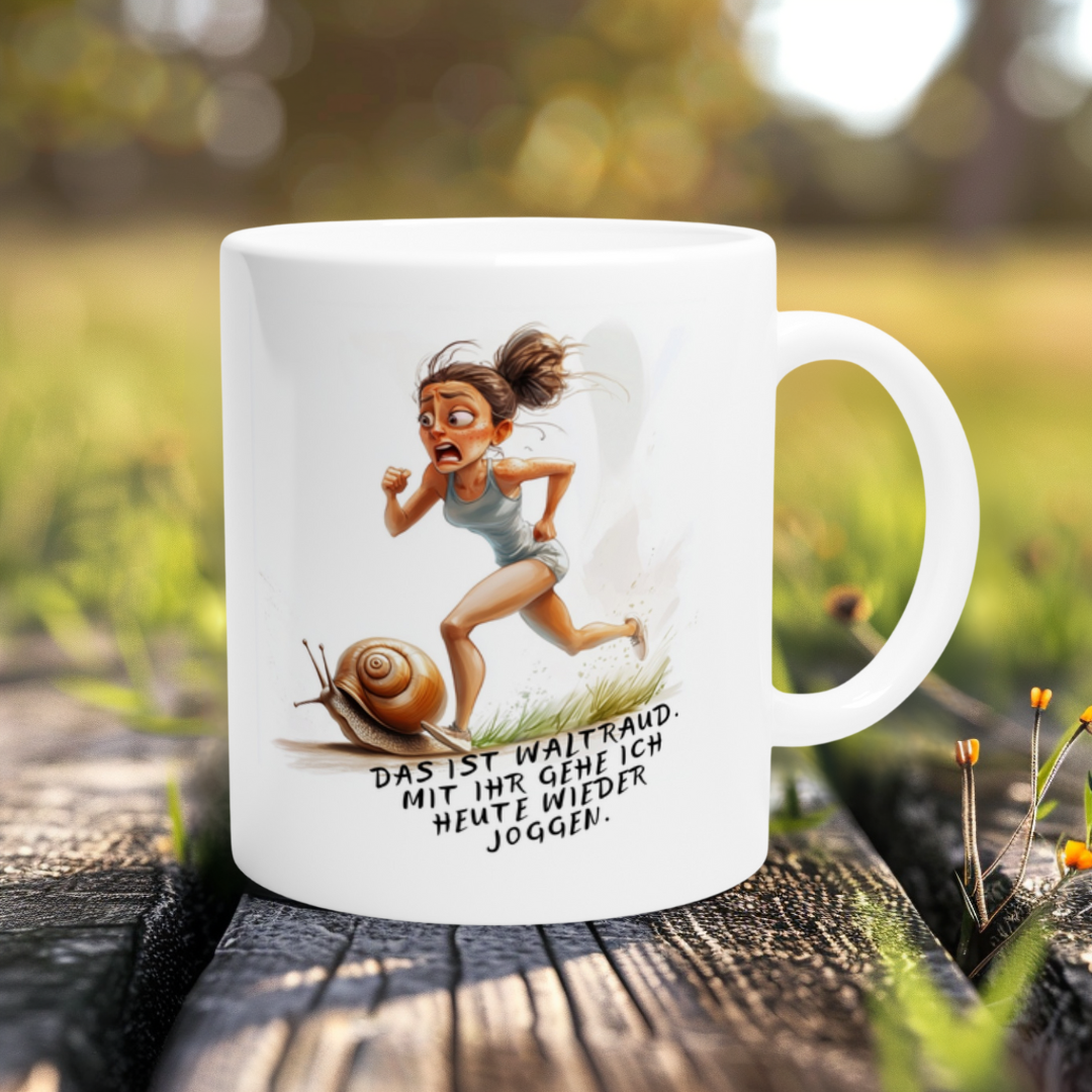 Geschenk für Laufanfänger – humorvolle Tasse mit Laufmotiv